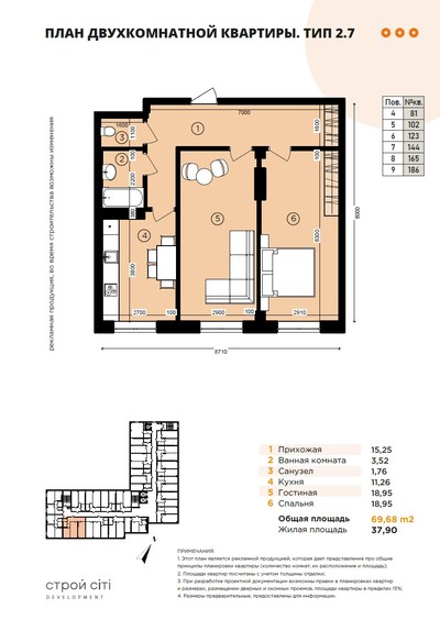 ЖК "Sumskaya apartments" 2 комнатная квартира